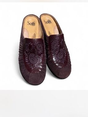 Women's Wine Embroidered Slip-On Mules